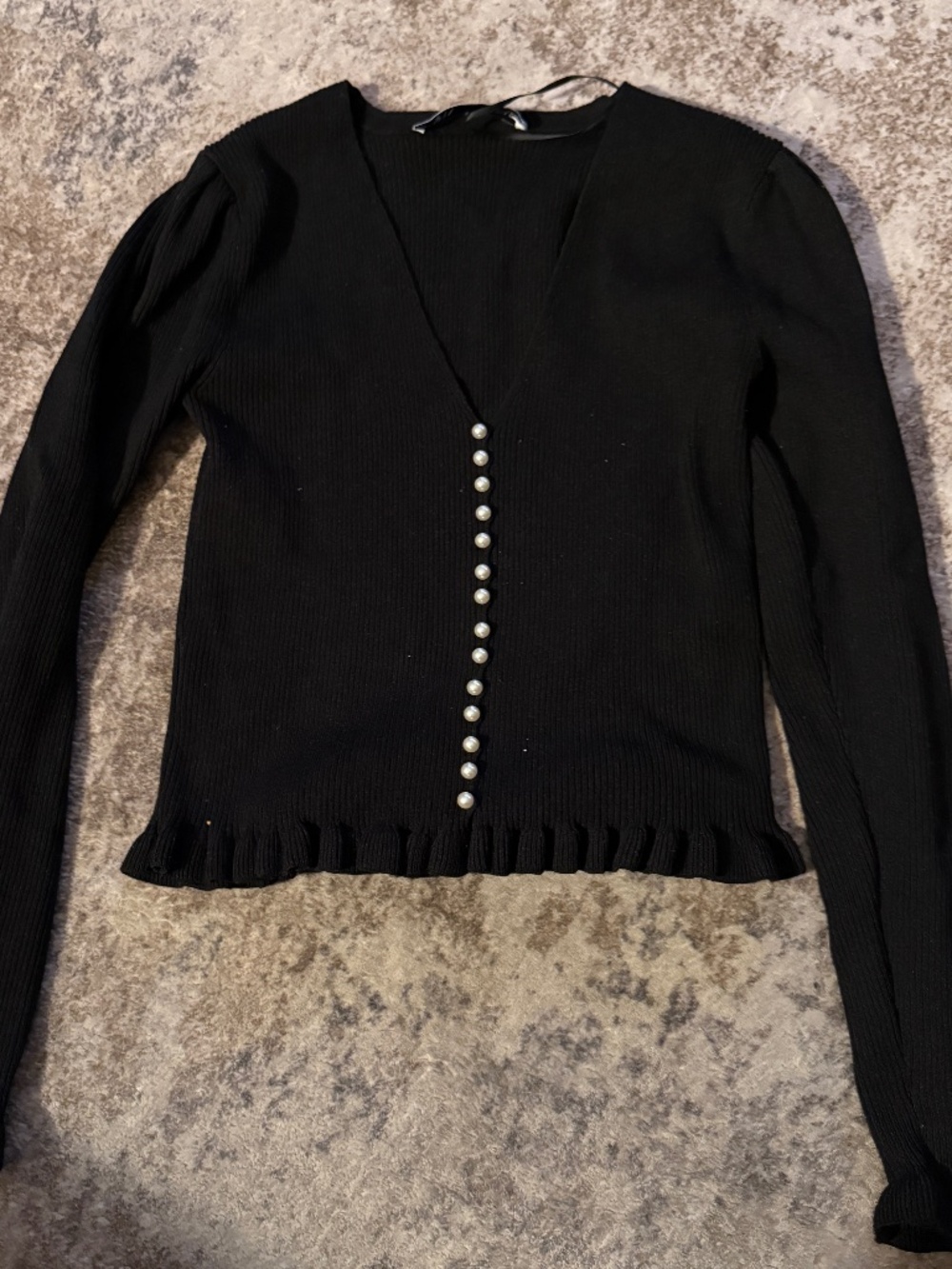 Zara Black long sleeve sweater top with faux pearl